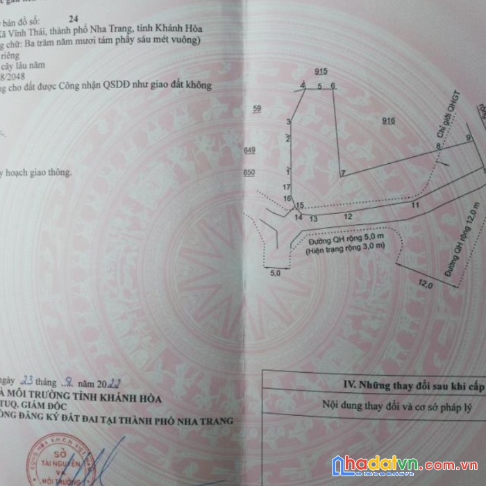 Cần bán gấp lô đất cln số 5 đường gò đập, xã vĩnh thái, nha trang, khánh hòa