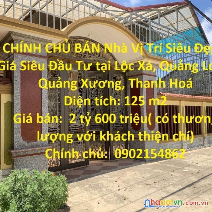 Chính chủ bán nhà vị trí siêu đẹp – giá siêu đầu tư tại quảng xương - thanh hoá