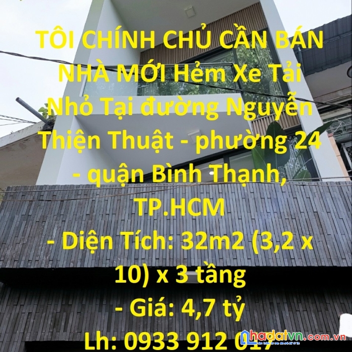 Tôi chính chủ cần bán nhà mới hẻm xe tải nhỏ tại tp hcm 4,7 tỷ