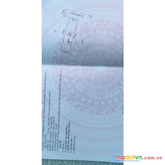 Chính chủ cần bán lô đất vị trí đẹp tại phuờng quảng hưng - tp thanh hoá