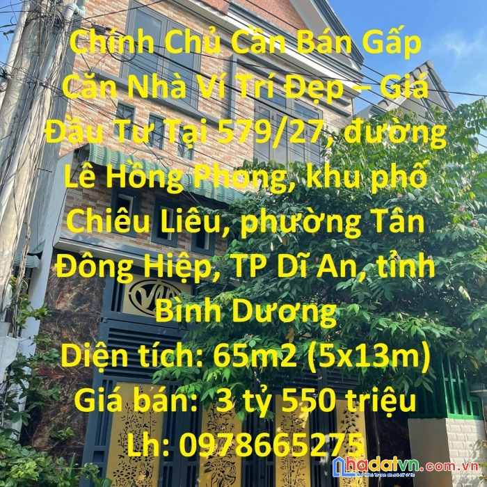 Chính chủ cần bán gấp căn nhà ví trí đẹp – giá đầu tư tại bình dương