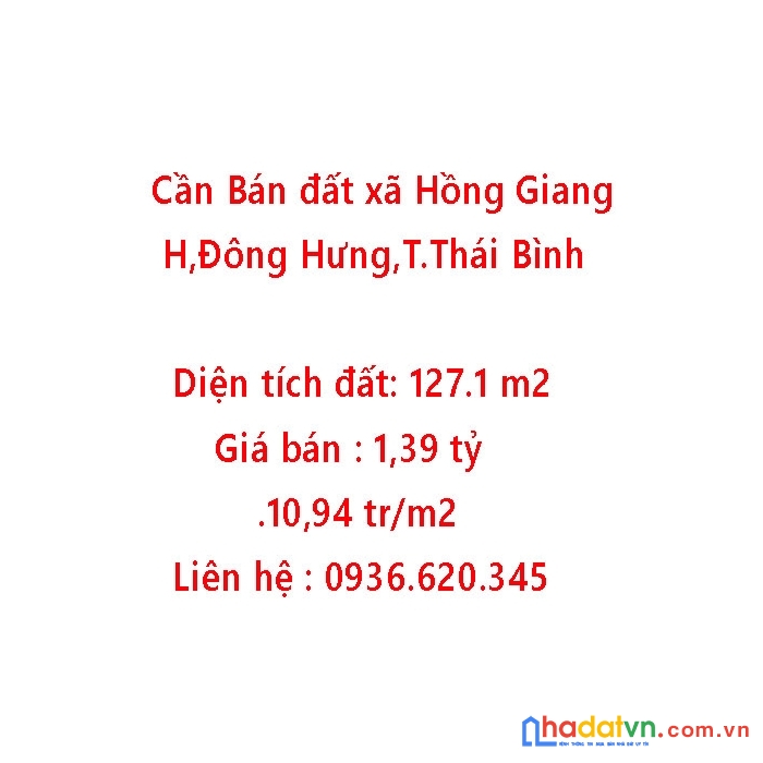 Cần bán đất xã hồng giang,đông hưng,thái bình