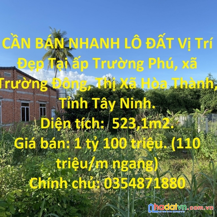 Cần bán nhanh lô đất vị trí đẹp tại thị xã hòa thành, tỉnh tây ninh.