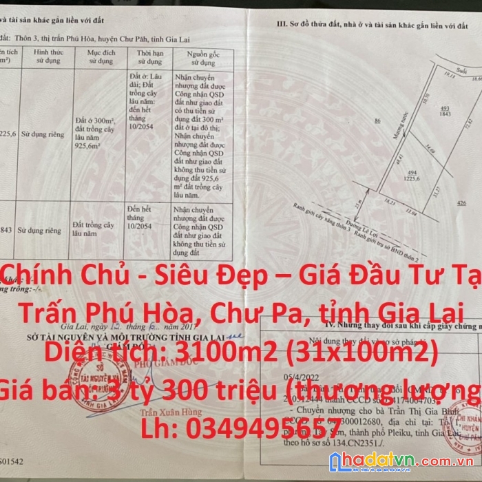 Đất chính chủ - siêu đẹp – giá đầu tư tại thị trấn phú hòa, chư pah