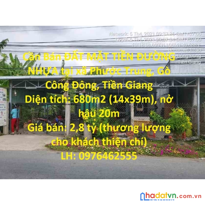 Cần bán đất mặt tiền đường nhựa tại xã phước trung, gò công đông, tiền giang