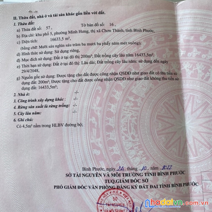 Cần bán gấp lô đất đẹp gía đầu tư tại phường minh hưng, chơn thành, bình phước