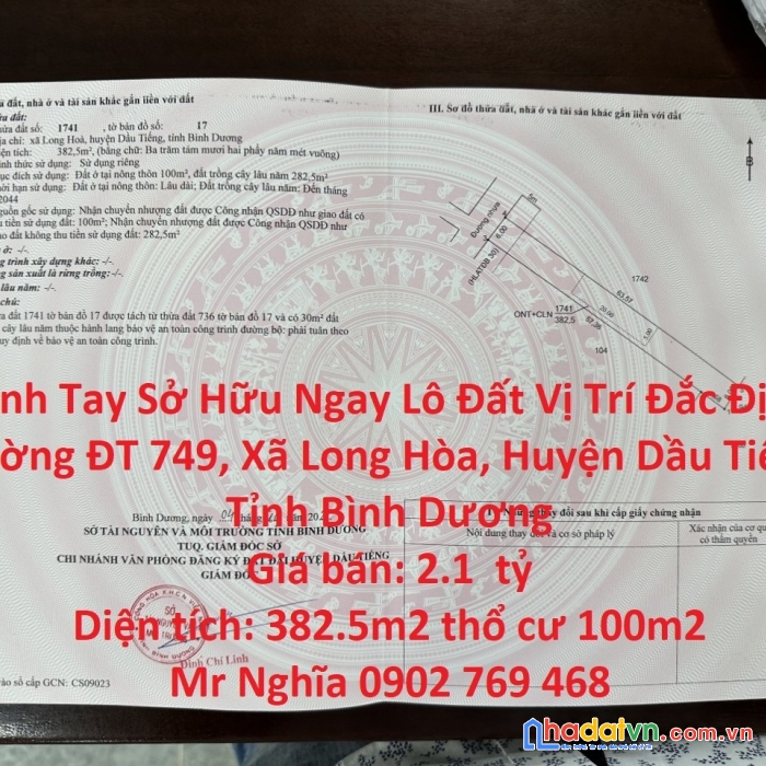 Nhanh tay sở hữu ngay lô đất vị trí đắc địa tại xã long hòa