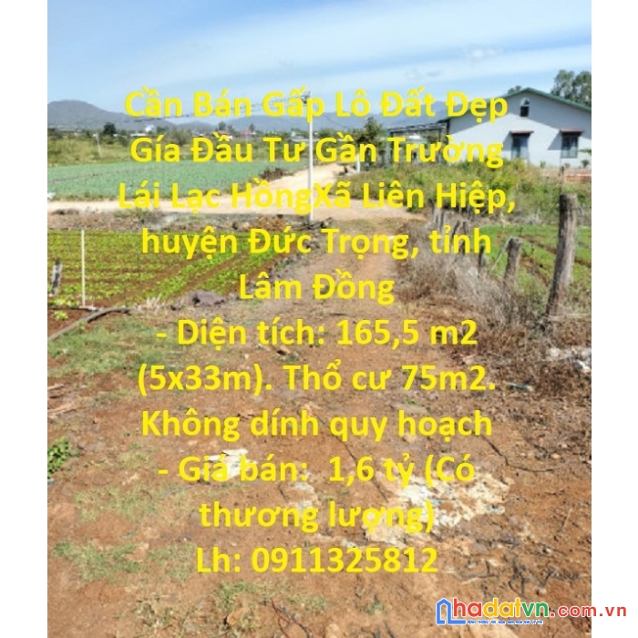 Cần bán gấp lô đất đẹp gía đầu tư gần trường lái lạc hồng, đức trọng, lâm đồng
