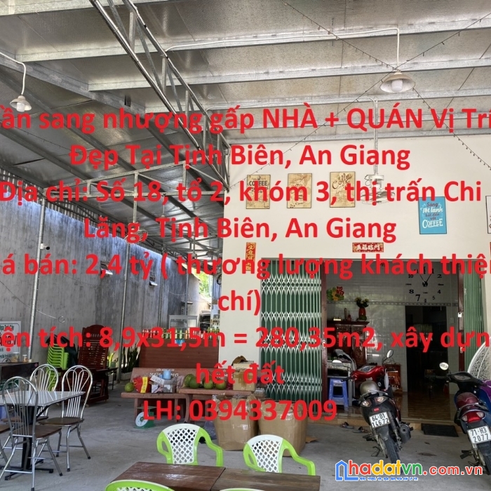 Cần sang nhượng gấp nhà + quán vị trí đẹp tại tịnh biên, an giang