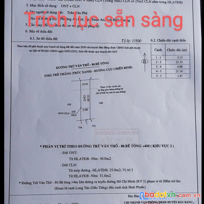 Chính chủ cần bán lô đất đẹp tại trừ văn thố. bàu bàng, bình dương