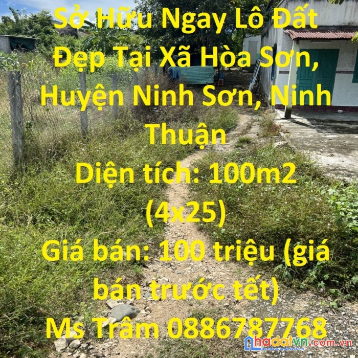 Sở hữu ngay lô đất đẹp tại xã hòa sơn, huyện ninh sơn, ninh thuận
