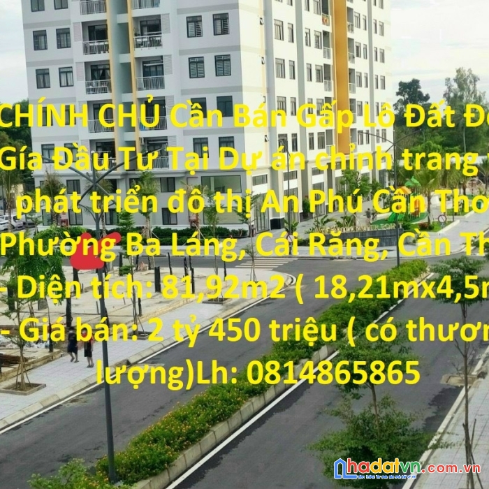 Chính chủ cần bán gấp lô đất đẹp gía đầu tư tại quận cái răng - tp cần thơ