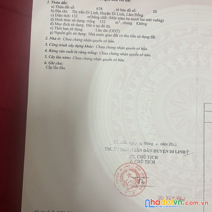 Cần bán lô đất đẹp tại thị trấn di linh, huyện di linh, lâm đồng