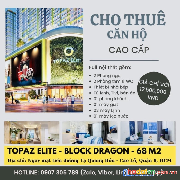 Chính chủ cần cho thuê nhanh căn hộ topaz elite- block dragon quận 8