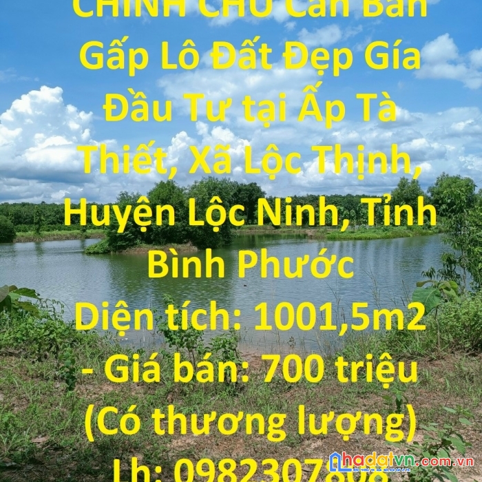 Chính chủ cần bán gấp lô đất đẹp gía đầu tư tại huyện lộc ninh, tỉnh bình phước