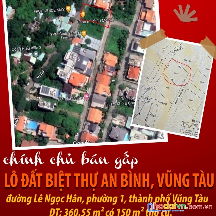 Chính chủ cần bán gấp lô đất trong khu biệt thự an bình, đường lê ngọc hân, phường 1, thành phố