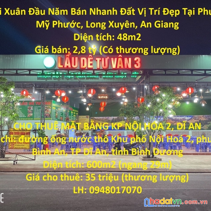 Chính chủ cần sang nhượng gấp quán ăn và mặt bằng khu vực bình dương