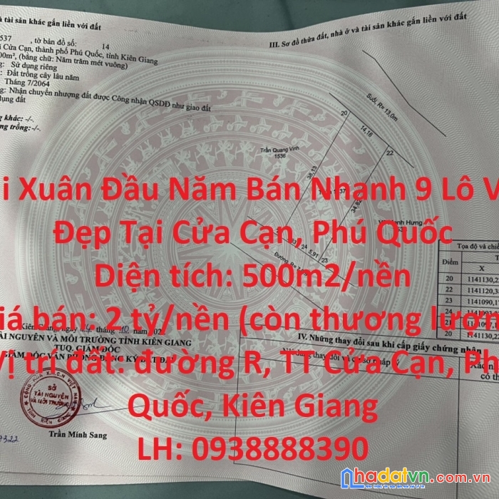 Khai xuân đầu năm bán nhanh 9 lô vị trí đẹp tại cửa cạn, phú quốc