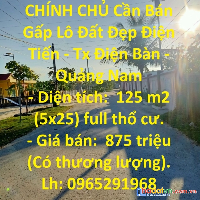 Chính chủ cần bán gấp lô đất đẹp điện tiến - tx điện bàn - quảng nam
