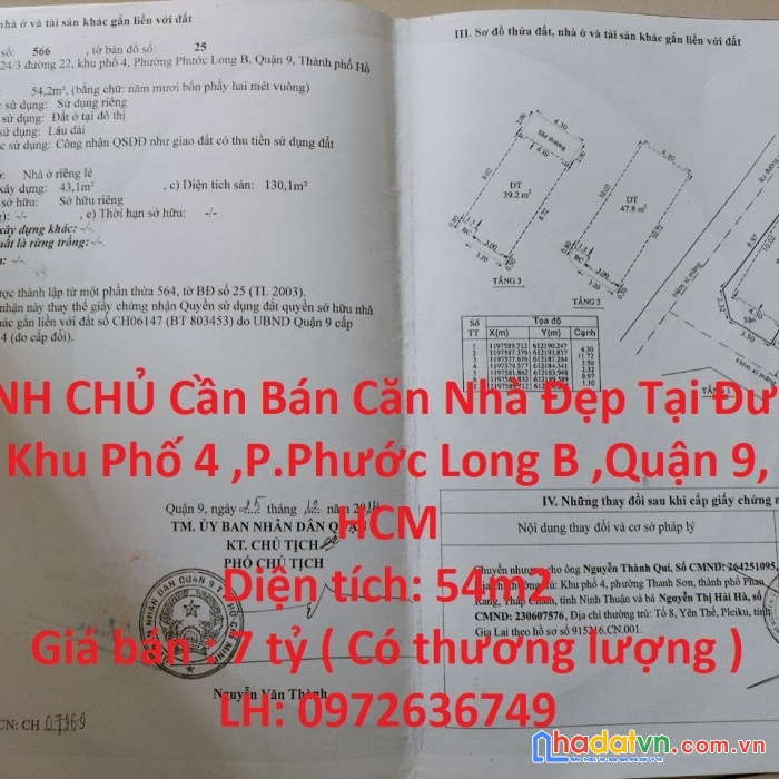 Chính chủ cần bán căn nhà đẹp tại quận 9 , tp hcm