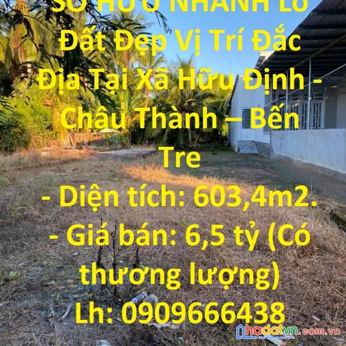 Sở hữu nhanh lô đất đẹp vị trí đắc địa tại xã hữu định - châu thành – bến tre