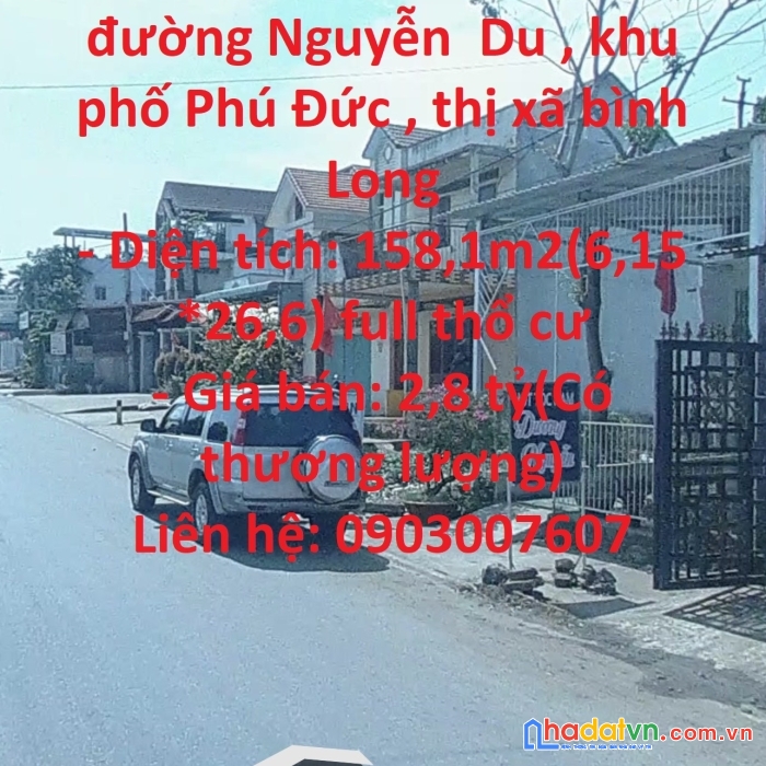 Sở hữu ngay lô đất vị trí đắc địa tại đất đường nguyễn  du , khu phố phú đức , thị xã bình long