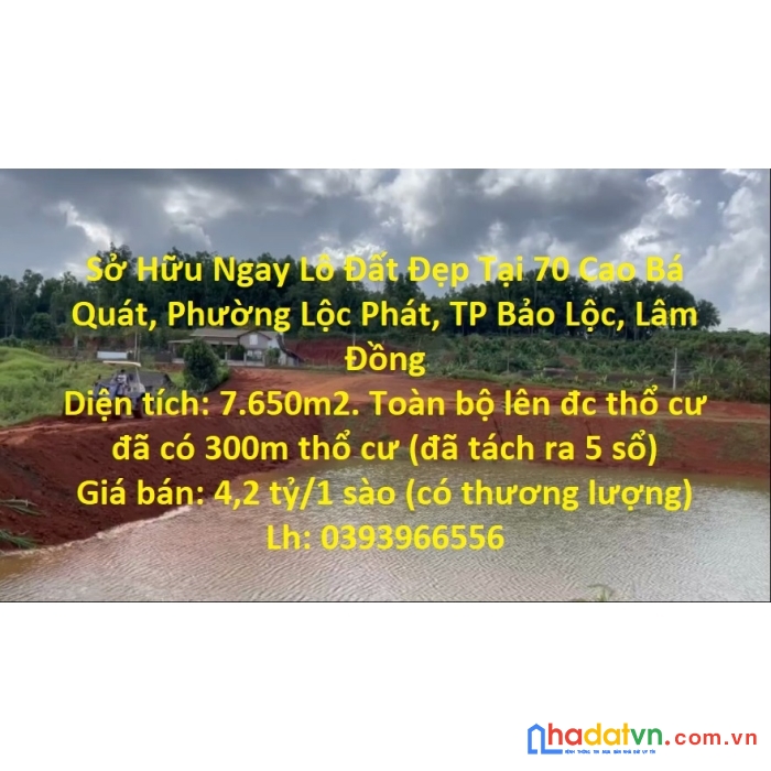 Sở hữu ngay lô đất đẹp tại 70 cao bá quát, phường lộc phát, tp bảo lộc, lâm đồng