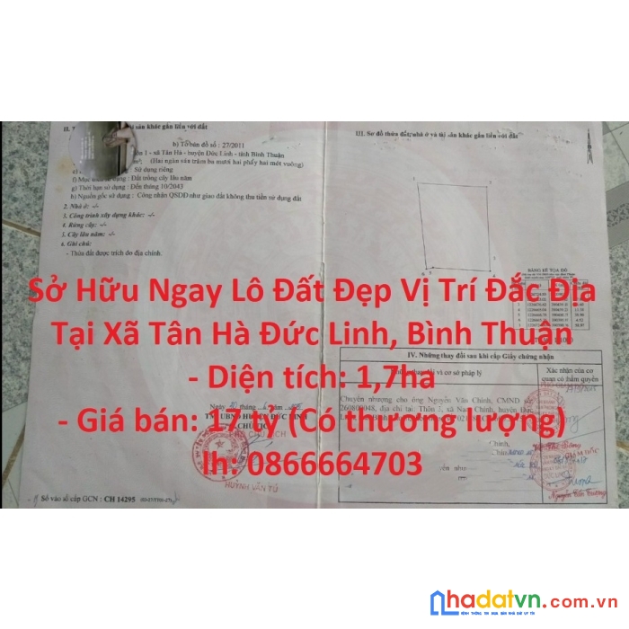 Sở hữu ngay lô đất đẹp vị trí đắc địa tại xã tân hà đức linh, bình thuận