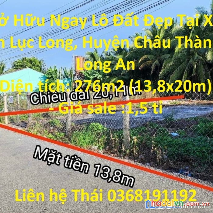 Sở hữu ngay lô đất đẹp tại xã an lục long, huyện châu thành, long an