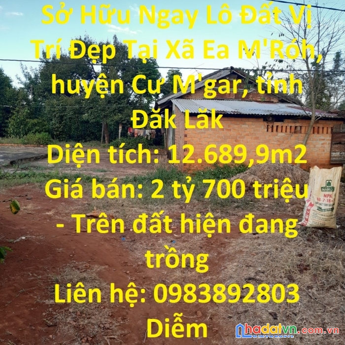 Sở hữu ngay lô đất vị trí đẹp tại xã ea m'róh, huyện cư m'gar, tỉnh đăk lăk