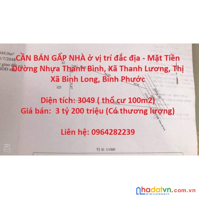 Cần bán gấp nhà ở vị trí đắc địa - mặt tiền đường nhựa thanh bình, xã thanh lương, thị xã bình
