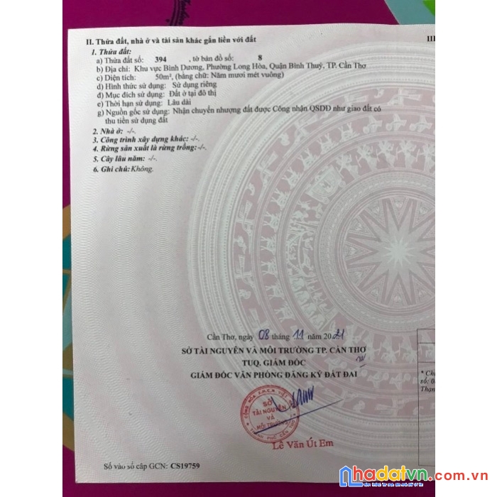 Chính chủ cần bán lô đất đẹp, giá ưu đãi ở quận bình thủy tp cần thơ