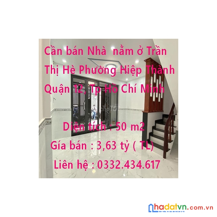 Cần bán nhà dt 50 m2 nằm ở trần thị hè phường hiệp thành, quận 12, tp hồ chí minh