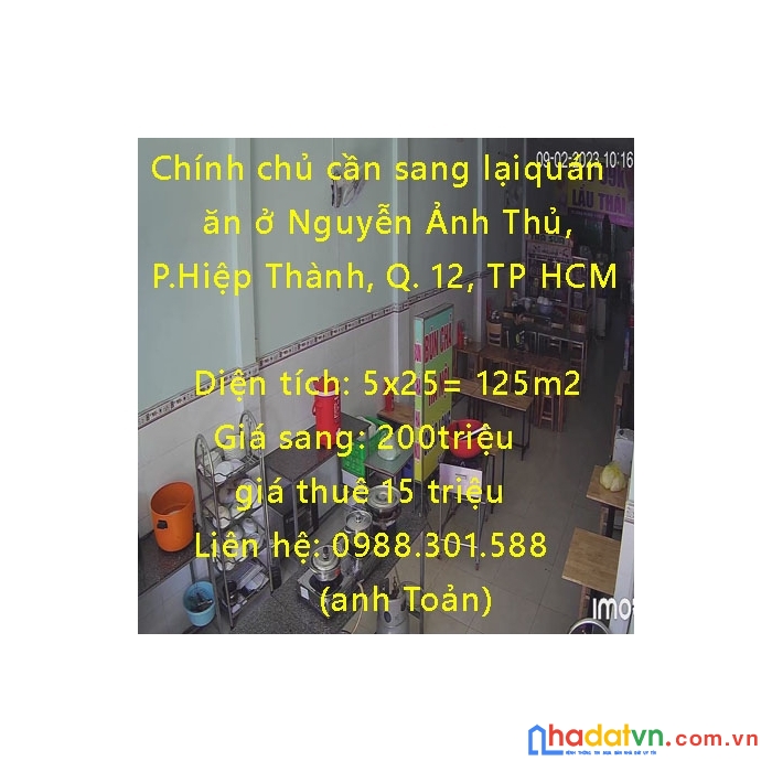 Chính chủ cần sang lại quán ăn ở nguyễn ảnh thủ, phường hiệp thành, quận 12, tp hcm