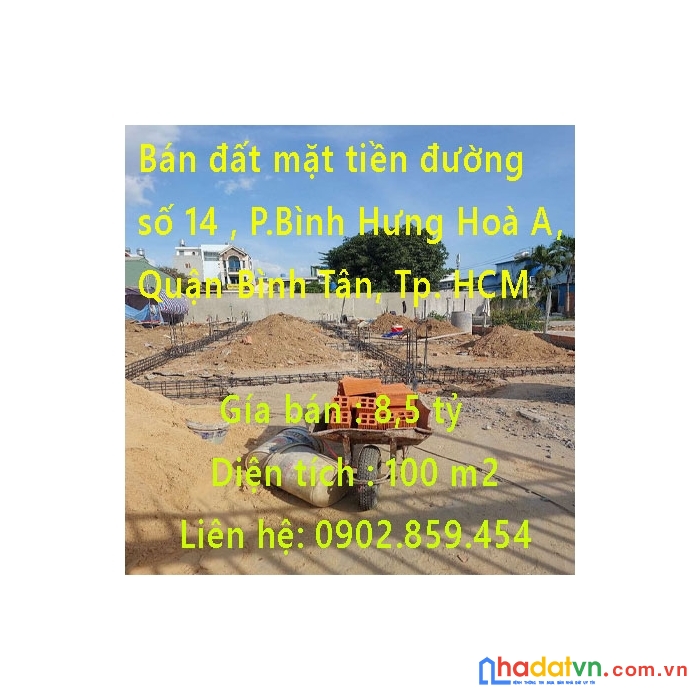Bán đất mặt tiền đường số 14 phường bình hưng hòa,quận bình tân, phường bình hưng hoà a, quận bình