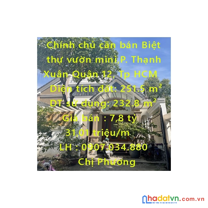 Chính chủ cần bán biệt thự vườn mini,phường thạnh xuân quận 12, tp hồ chí minh