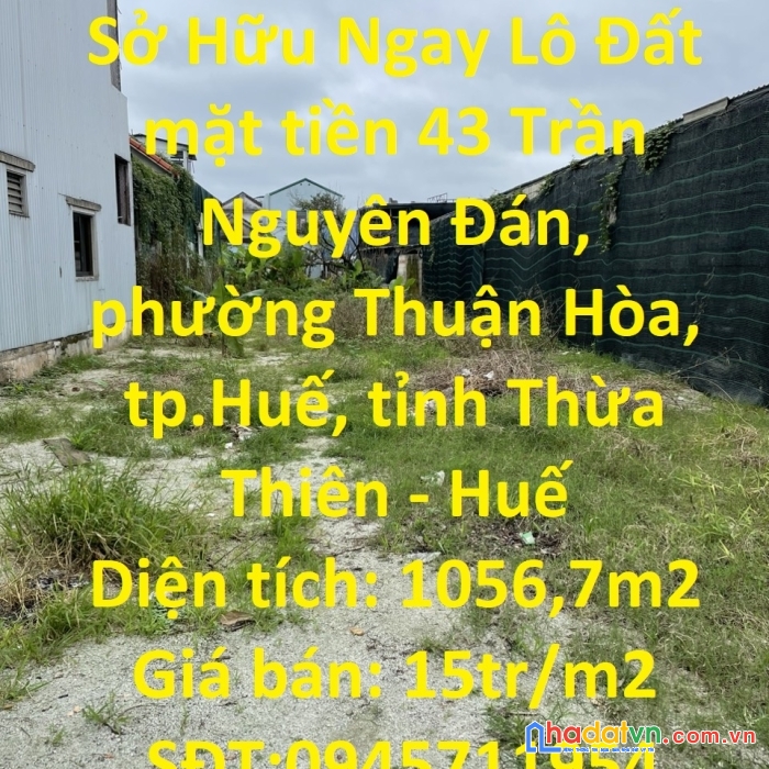 Sở hữu ngay lô đất mặt tiền trần nguyên đán – tp.huế,tỉnh thừa thiên -huế