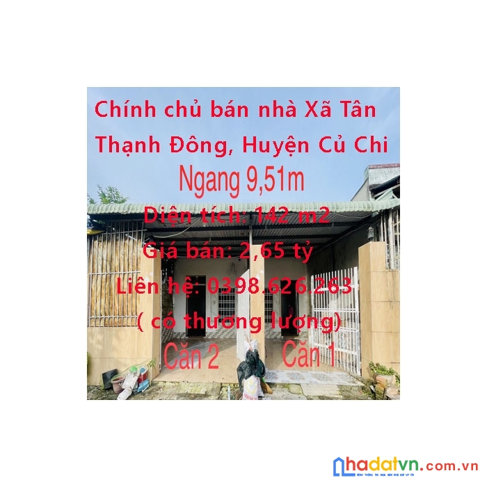 Chính chủ bán nhà xã tân thạnh đông, huyện củ chi, tphcm