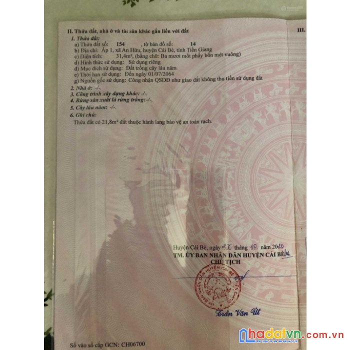 Cần bán nhà cấp 4, ấp 1, xã an hữu, huyện cái bè, tiền giang