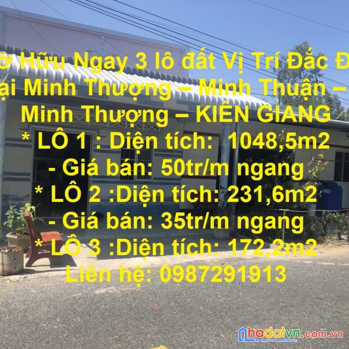 Sở hữu ngay 3 lô đất vị trí đắc địa tại minh thượng – minh thuận – u minh thượng – kiên giang
