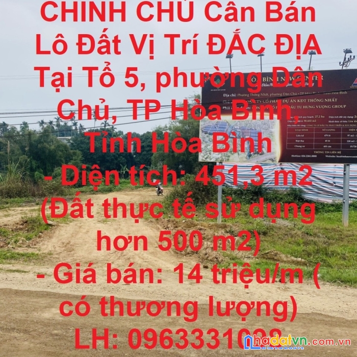 Chính chủ cần bán lô đất vị trí đắc địa tại thành phố hòa bình