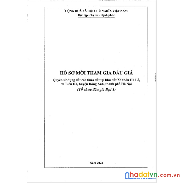 Thông báo đấu giá quyền sử dụng đất x6 thôn hà lỗ, xã liên hà, huyện đông anh ( đợt 1- 25 thửa)