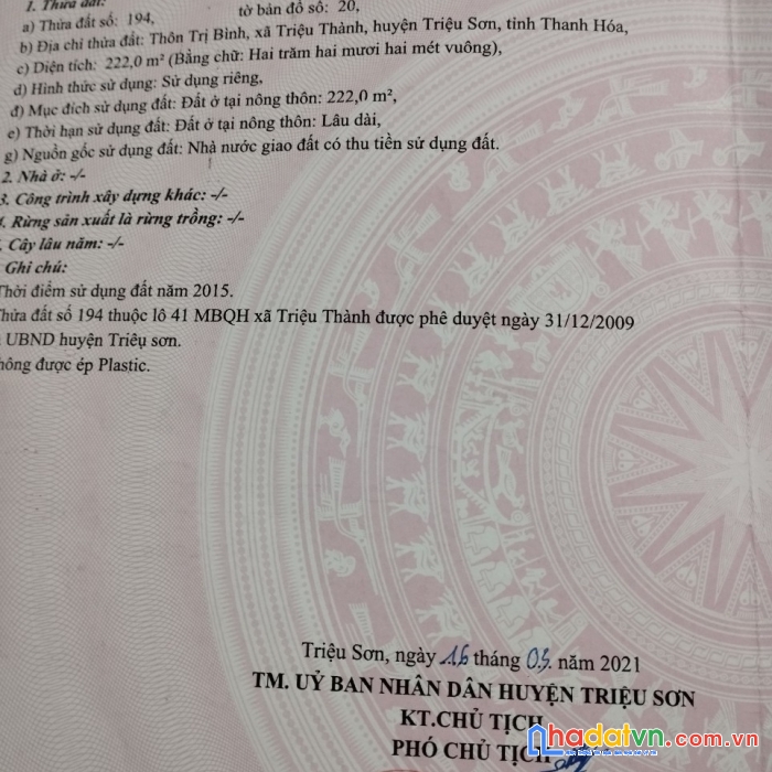 Chính chủ em cần bán lô đất huyện triệu sơn thanh hóa