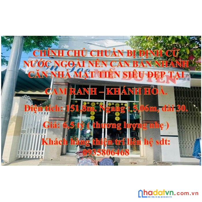 Chính chủ chuẩn bị định cư nước ngoài nên cần bán nhanh căn nhà mặt tiền siêu đẹp tại cam ranh –