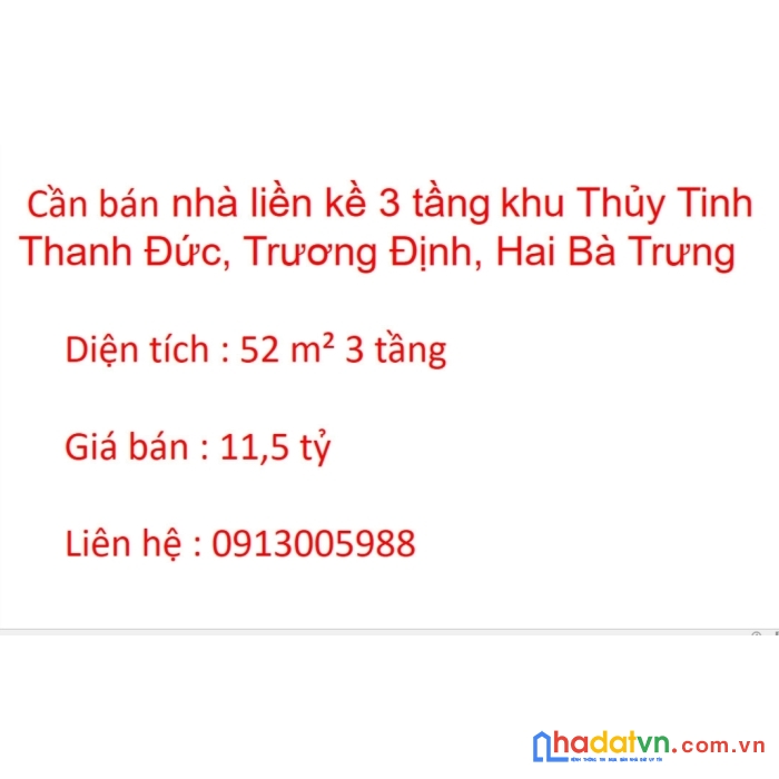 Chính chủ bán nhà liền kề 3 tầng khu thủy tinh thanh đức, trương định, hai bà trưng