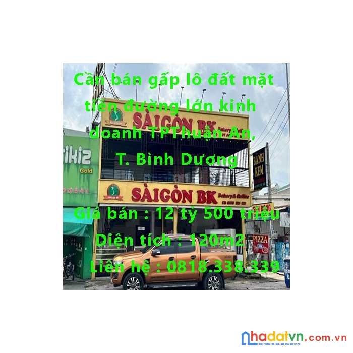 Cần bán gấp lô đất mặt tiền đường lớn kinh doanh thành phố thuận an, bình dương