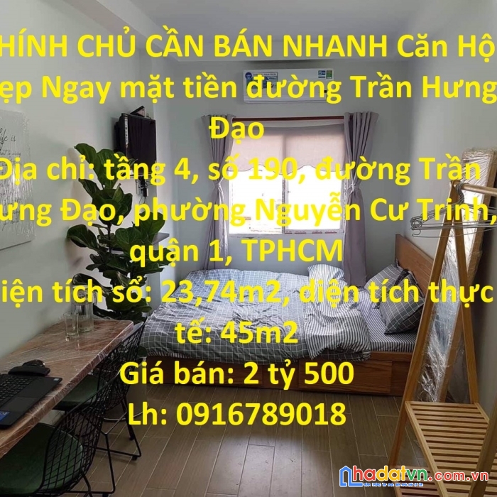 Chính chủ cần bán nhanh căn hộ đẹp ngay mặt tiền đường trần hưng đạo