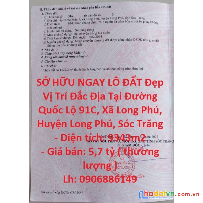 Sở hữu ngay lô đất đẹp vị trí đắc địa tại đường quốc lộ 91c, xã long phú, huyện long phú, sóc trăng