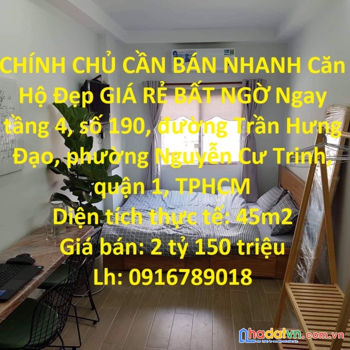 Chính chủ cần bán nhanh căn hộ đẹp giá rẻ bất ngờ ngay mặt tiền đường trần hưng đạo
