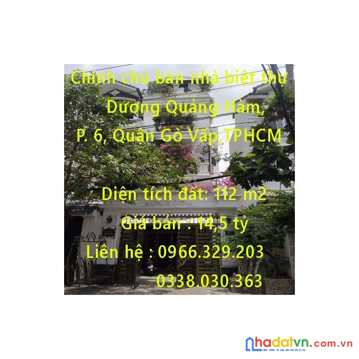Chính chủ bán nhà biệt thự  dương quảng hàm, phường 6, quận gò vấp,tphcm